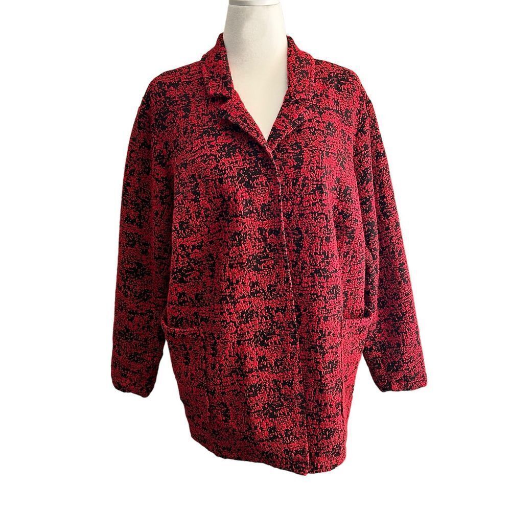 Chelsea & Theodore Woman‎ Cardigan Sweater Jacket black/red 1X Plus Size 16-18